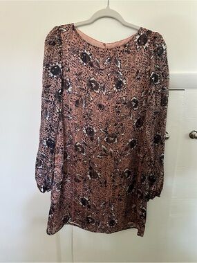 Lulu's Dusty Rose Floral Long-Sleeve Shift Dress